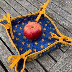 French Provencal Floral Blue/Yellow Bread Basket Made In France